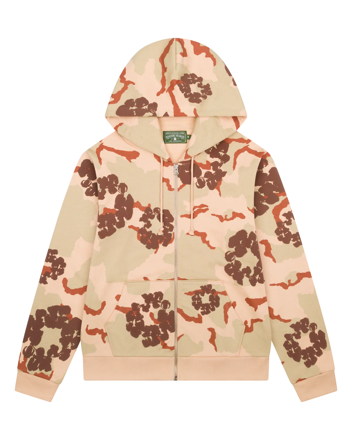 Tan Camo Cotton Wreath Zip Hoodie